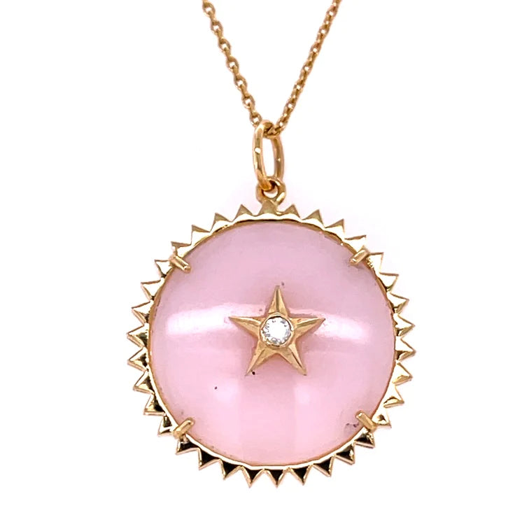 14kt Yellow Gold Pink Opal Star Pendent With Diamonds