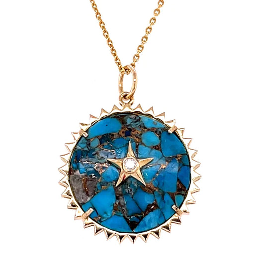 14kt Yellow Gold Mohave Turquoise Star Pendent With Diamonds