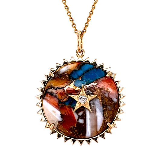 14kt Yellow Gold Oyester Turquoise Star Pendent With Diamonds