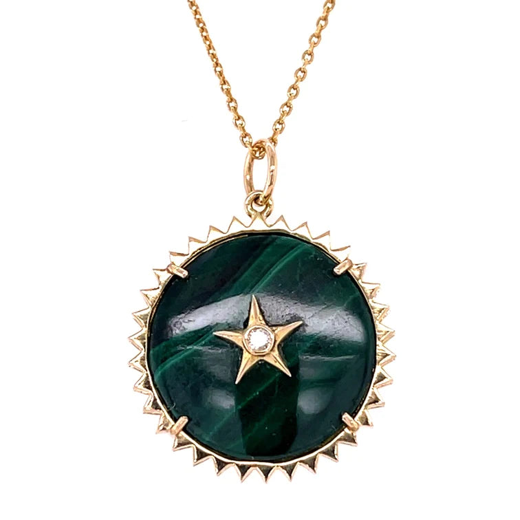 14kt Yellow Gold Malachite Star Pendent With Diamonds