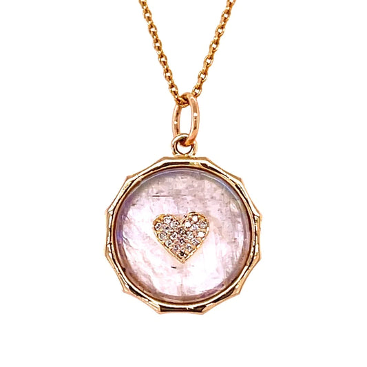 14kt Yellow Gold Rainbow Moonstone Heart Pendent With Diamonds