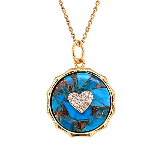 14kt Yellow Gold Mohave Turquoise Heart Pendent With Diamonds