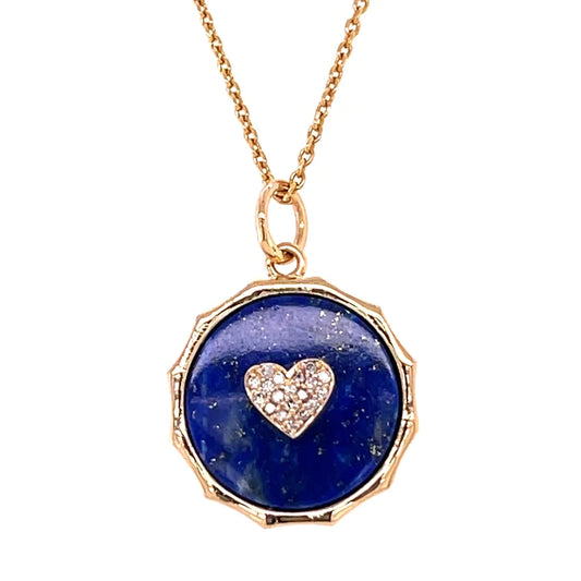 14kt Yellow Gold Lapis Heart Pendent With Diamonds