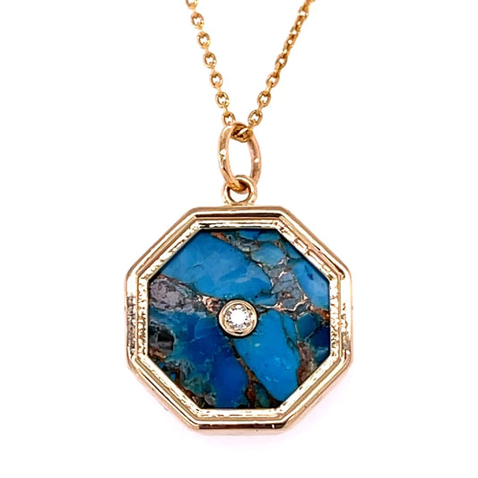 14kt Yellow Gold Mohave Turquoise Heart Pendent With Diamonds