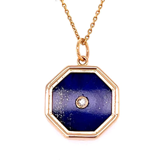 14kt Yellow Gold Lapis Pendent With Diamonds