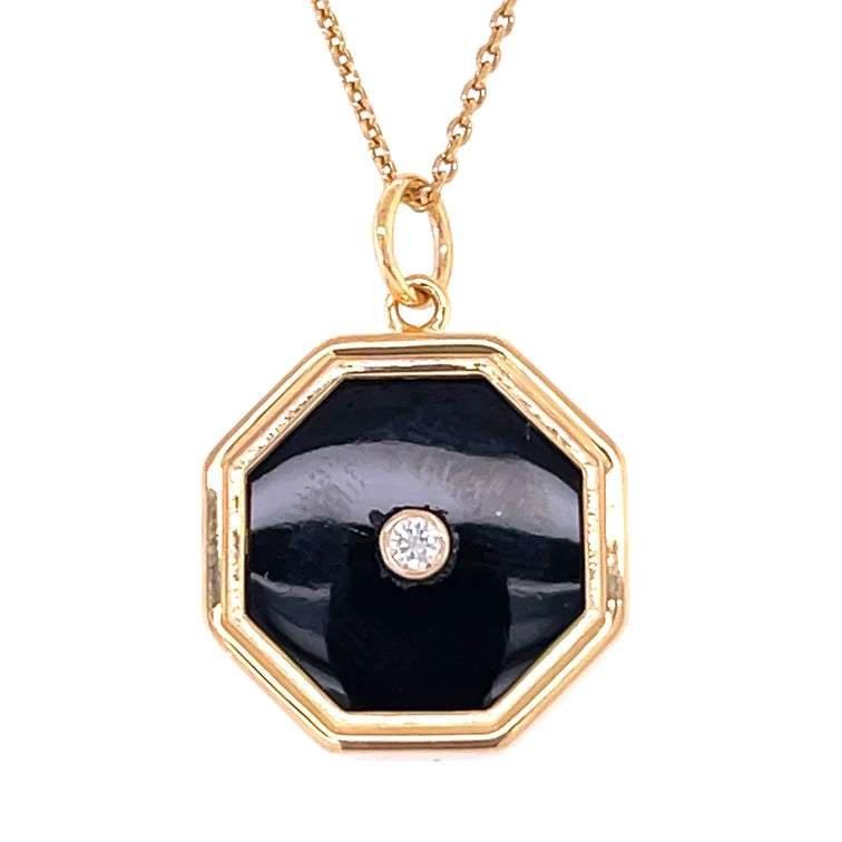 14kt Yellow Gold Black Onyx Pendent With Diamonds