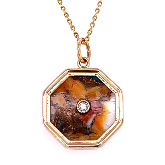14kt Yellow Gold Oyester Turquoise Pendent With Diamonds