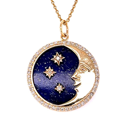14kt Yellow Gold Lapis Star Moon Pendent With Diamonds