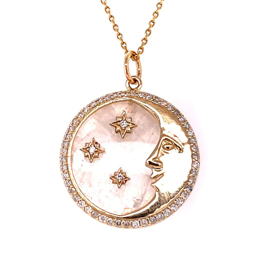 14kt Yellow Gold Rainbow Star Moon Pendent With Diamonds