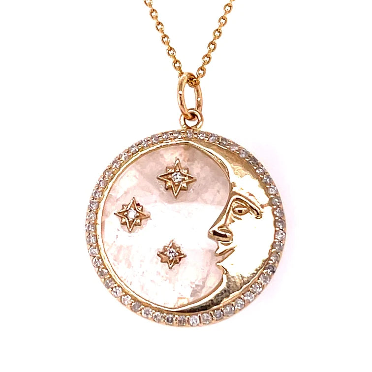 14kt Yellow Gold Rainbow Star Moon Pendent With Diamonds