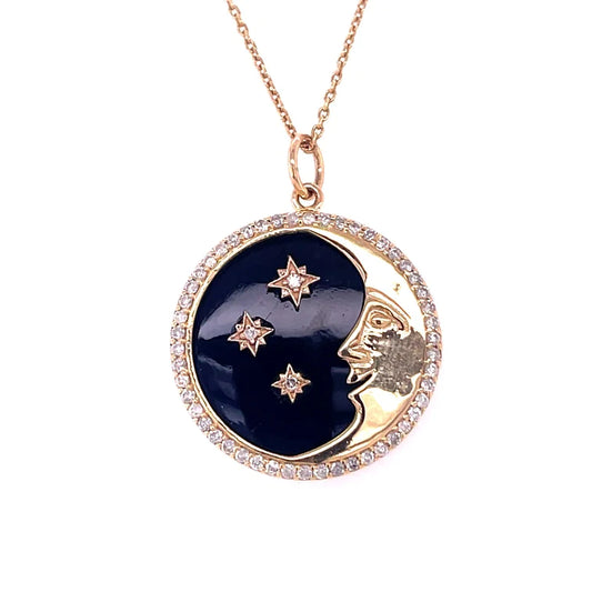 14kt Yellow Gold Black Onyx Star Moon Pendent With Diamonds