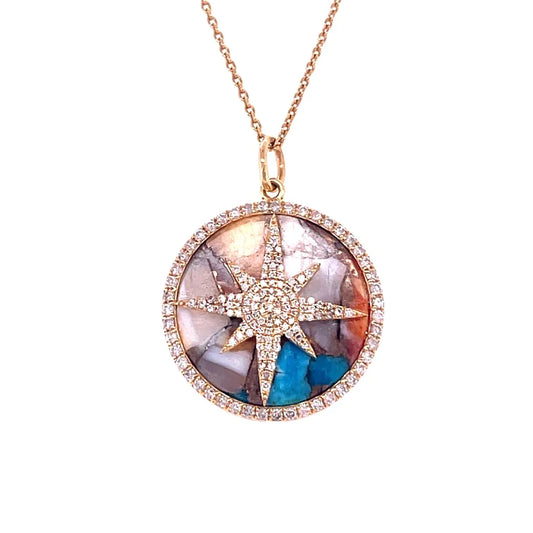 14kt Yellow Gold Oyester Turquoise Pendent With Diamonds