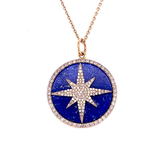 14kt Yellow Gold Lapis Pendent With Diamonds