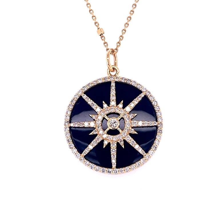 14kt Yellow Gold Black Onyx Pendent With Diamonds