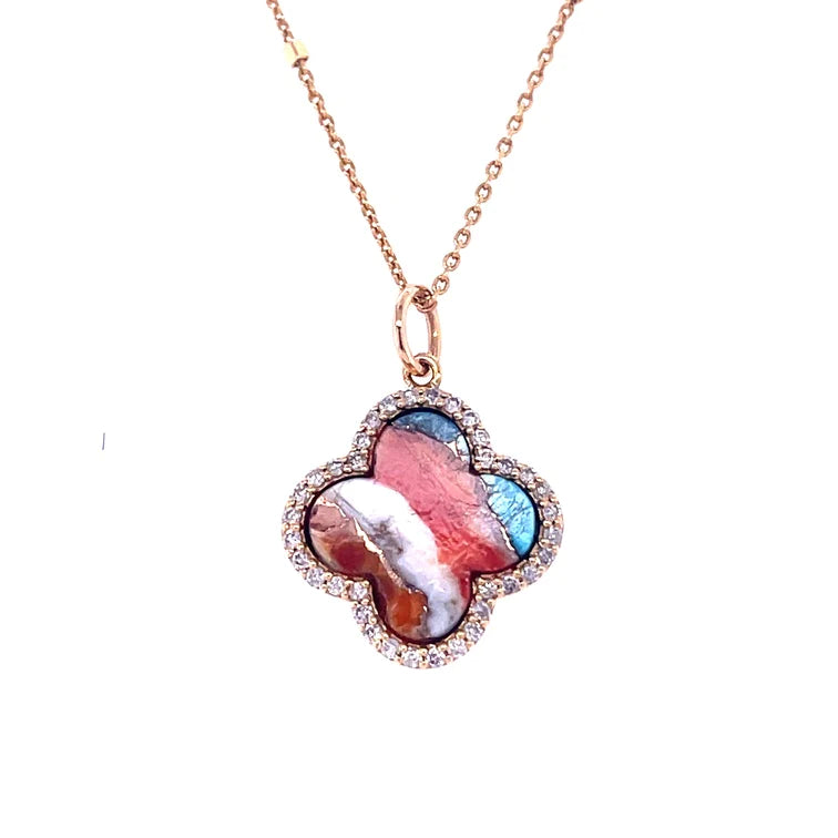 14kt Yellow Gold Oyester Turquoise Pendent With Diamonds