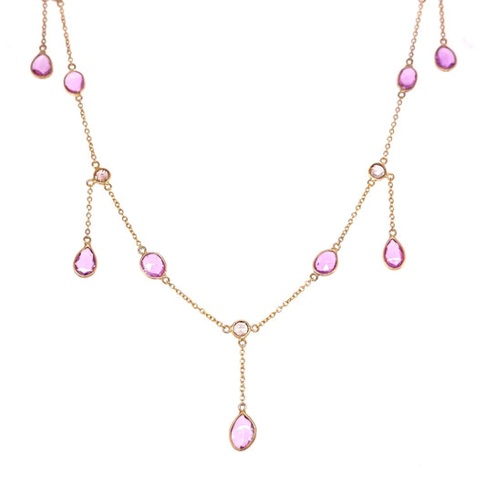 14kt Yellow Gold Pink Sapphire Dangling Necklace