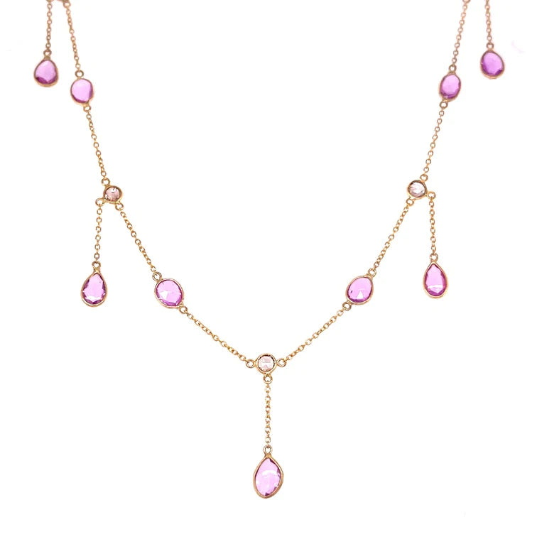 14kt Yellow Gold Pink Sapphire Dangling Necklace