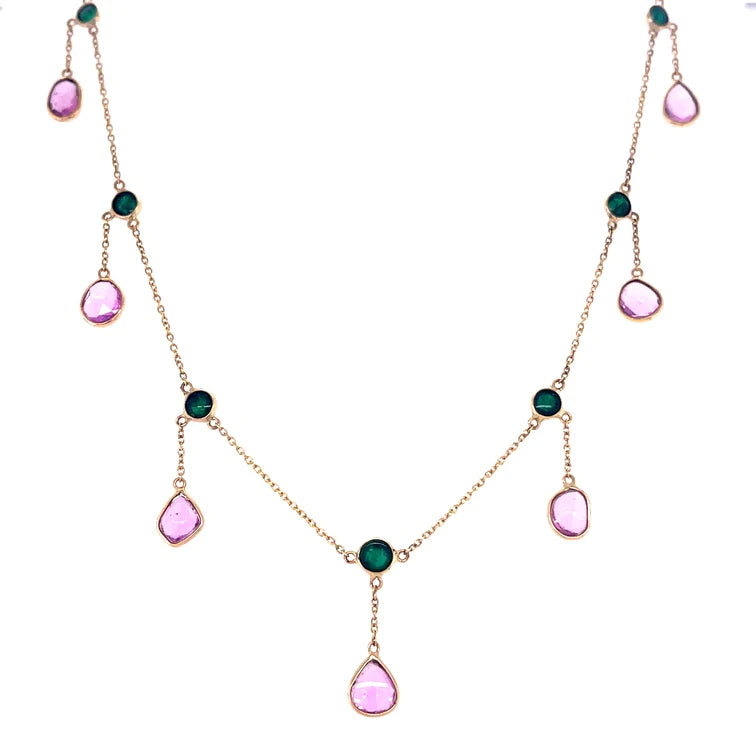14kt Yellow Gold Pink Sapphire/emerald Necklace