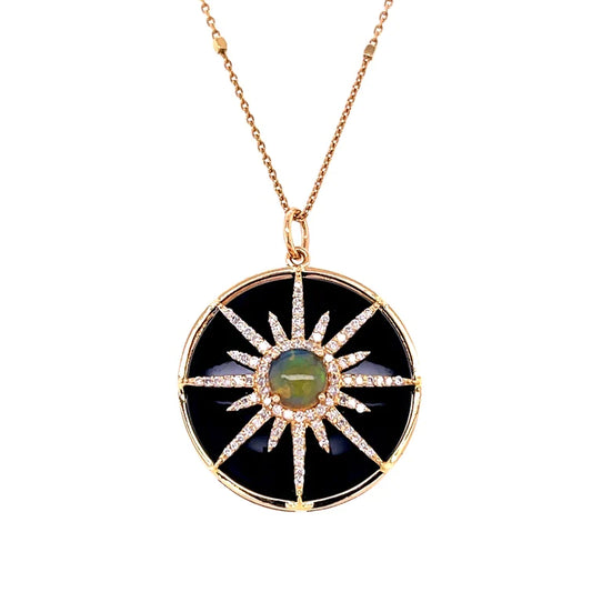 14kt Yellow Gold Black Onyx With Opal and Diamonds