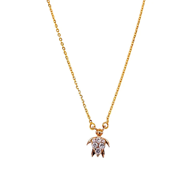 14kt Yellow Gold Turtle Pendent Necklace With Diamonds