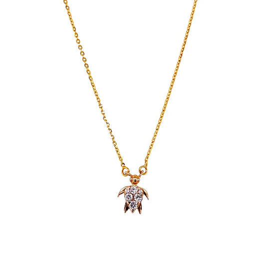14kt Yellow Gold Turtle Pendent Necklace With Diamonds