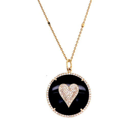 14kt Yellow Gold Black Onyx Heart Pendent With Diamonds