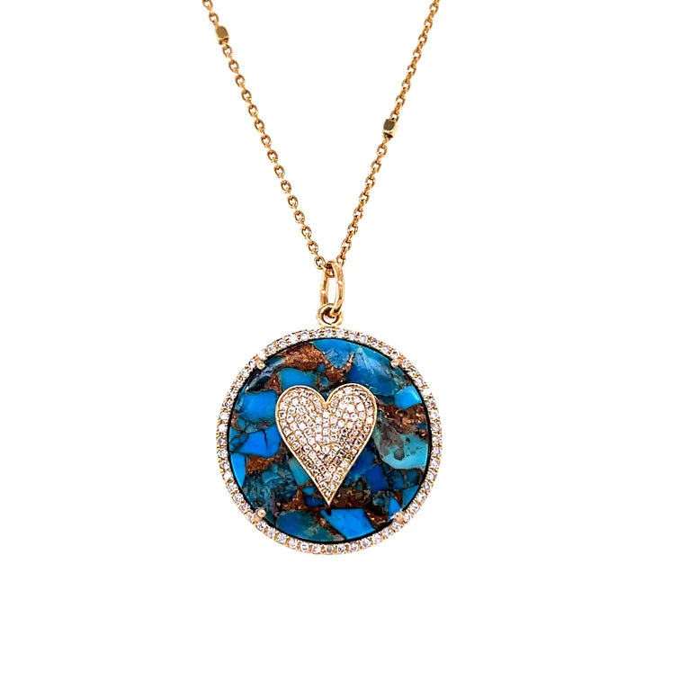 14kt Yellow Gold Mohave Turquoise Heart Pendent With Diamonds