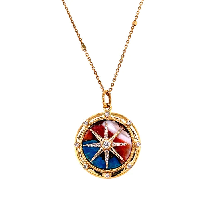 14kt Yellow Gold Oyster Turquoise Compass Pendent