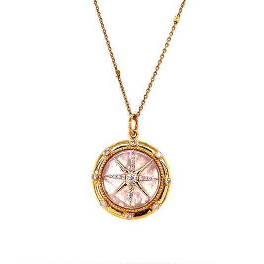 14kt Yellow Gold Rainbow Moonstone Compass Pendent With Diamonds