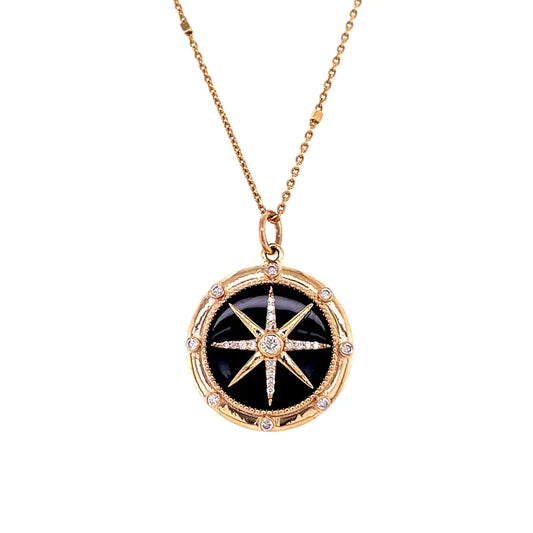 14kt Yellow Gold Black Onyx Compass Pendent With Diamonds