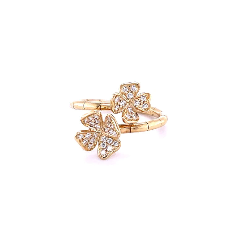 14kt Yellow Gold Two Flower With Diamonds Ring
