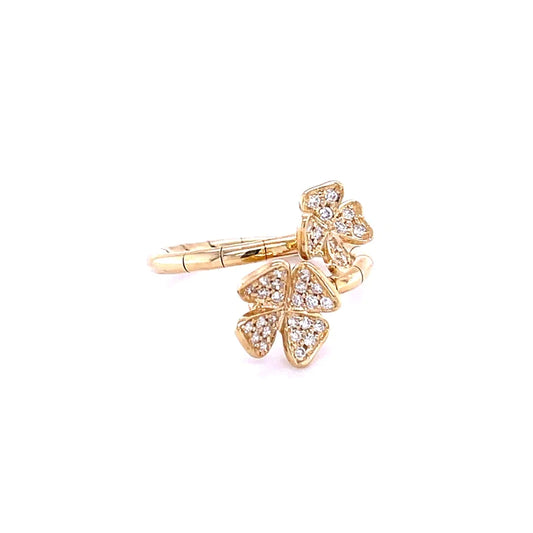 14kt Yellow Gold Two Flower With Diamonds Ring