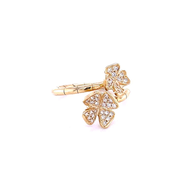 14kt Yellow Gold Two Flower With Diamonds Ring