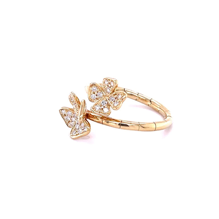 14kt Yellow Gold Two Flower With Diamonds Ring