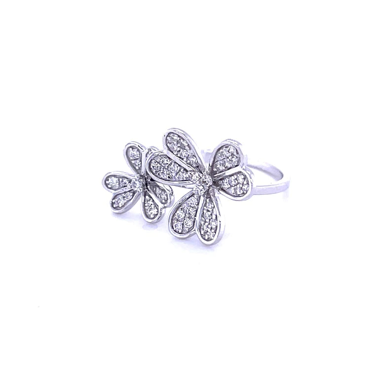 14kt White Gold Two Flower With Diamond Ring