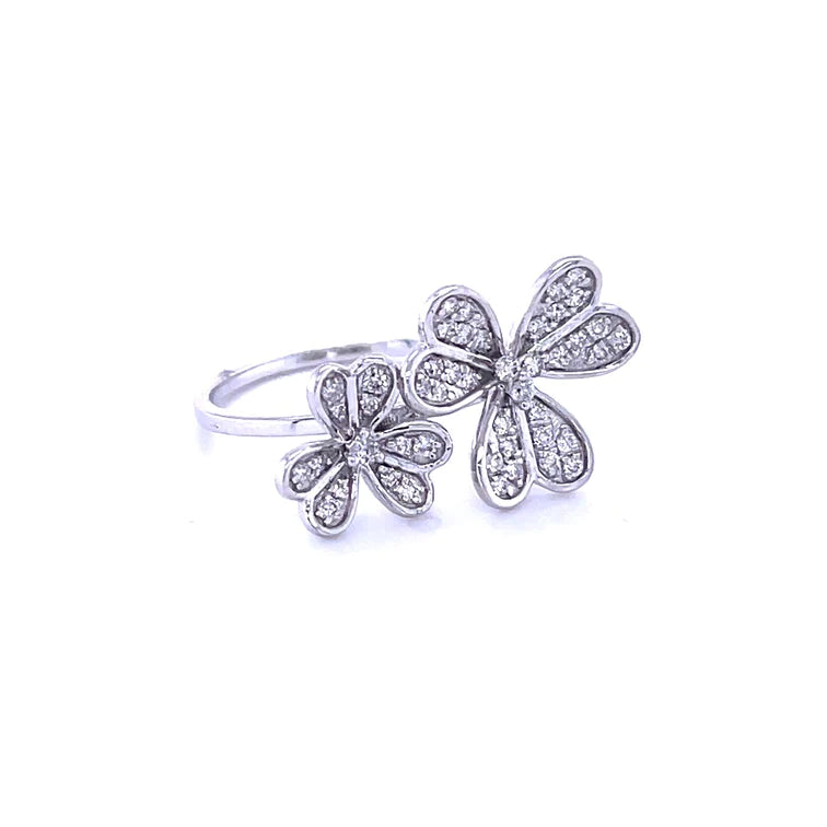 14kt White Gold Two Flower With Diamond Ring
