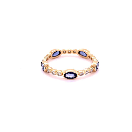 14kt Yellow Gold Blue Sapphire With Diamonds Ring