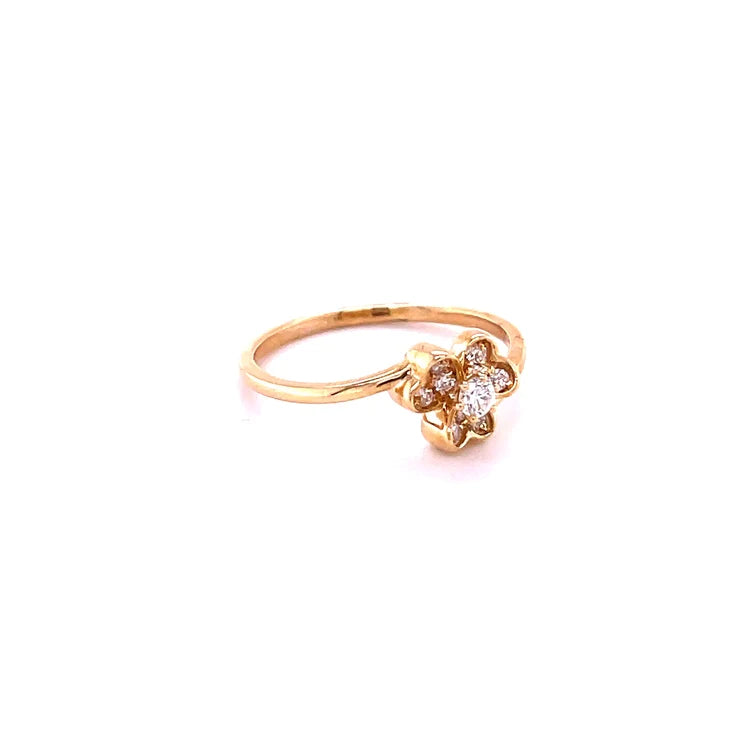 14kt Yellow Gold Flower With Diamonds Ring