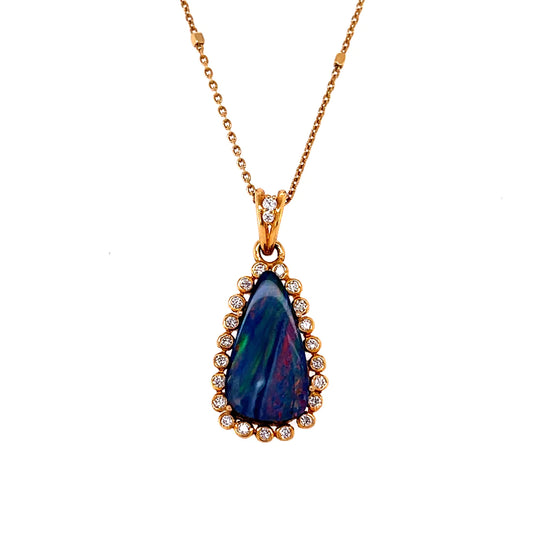 18kt Yellow Gold Opal Douplet With Diamonds Pendent