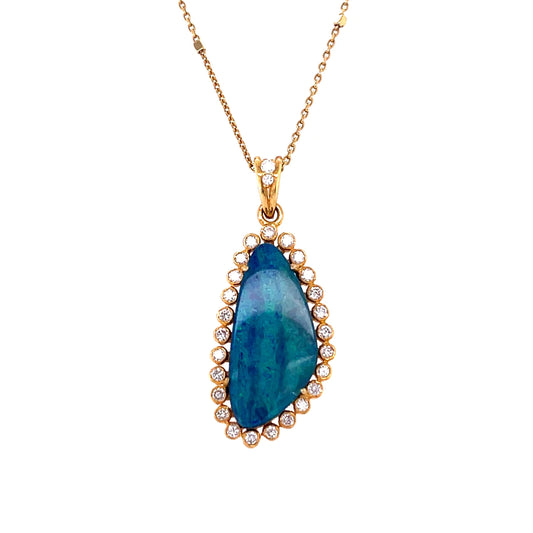 18kt Yellow Gold Opal Douplet With Diamonds Pendent