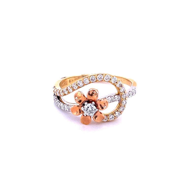 14kt Yellow/white Gold Two Tone Flower With Diamond Ring