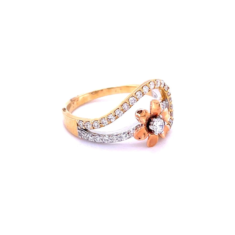 14kt Yellow/white Gold Two Tone Flower With Diamond Ring