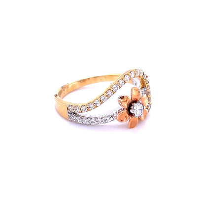 14kt Yellow/white Gold Two Tone Flower With Diamond Ring