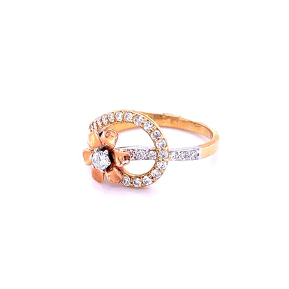 14kt Yellow/white Gold Two Tone Flower With Diamond Ring