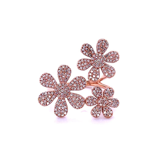 14kt Rose Gold Flower With Diamond Ring