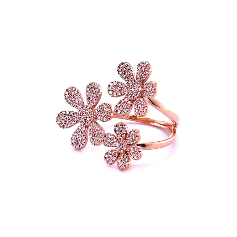 14kt Rose Gold Flower With Diamond Ring