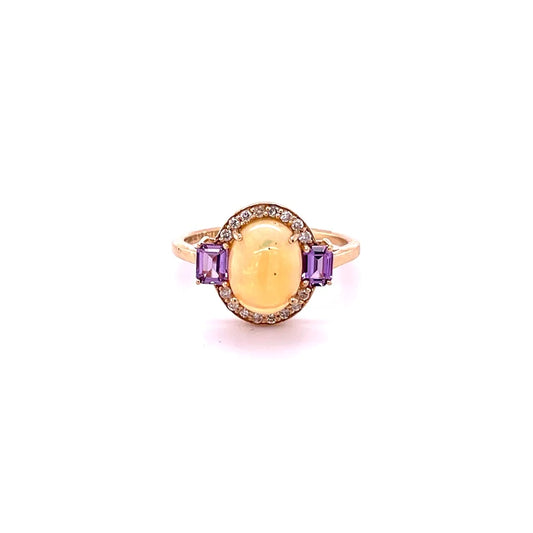 14kt Yellow Gold Opal With Doamonds and Sapphire Ring