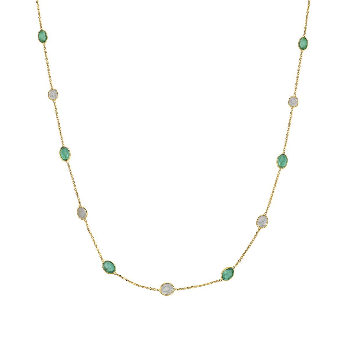 14k Emerald and Diamond Slice Station Necklace
