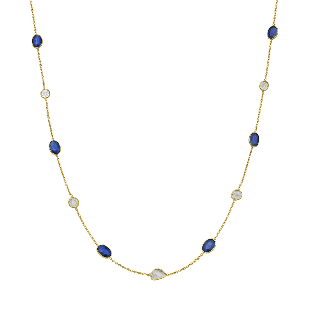 14k Sapphire and Diamond Slice Station Necklace