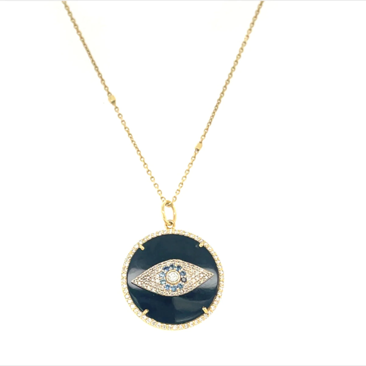 14kt Yellow Gold Black Onyx Pendent Evil Eye With Diamonds